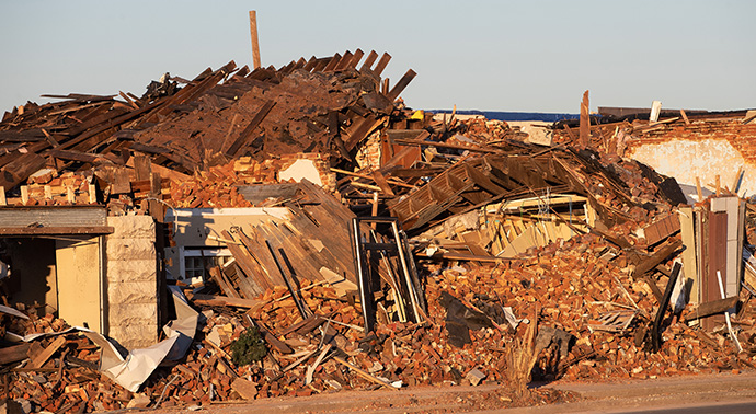 Many buildings in downtown Mayfield, Ky., were destroyed by a Dec. 10, 2021, tornado. Photo by Mike Dubose, UM News.