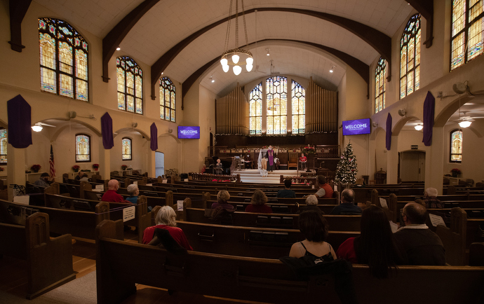 The congregation of Trinity United Methodist gathers for Sunday worship. Photo by Mike DuBose, UM News.