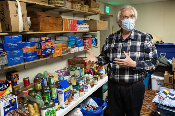 Don Rohde, Trinity’s head of trustees, estimates that the shelter goes through 30 gallons of milk, 30 boxes of cereal, 15 lbs. of sugar and “lots” of butter every week. Photo by Mike DuBose, UM News.
