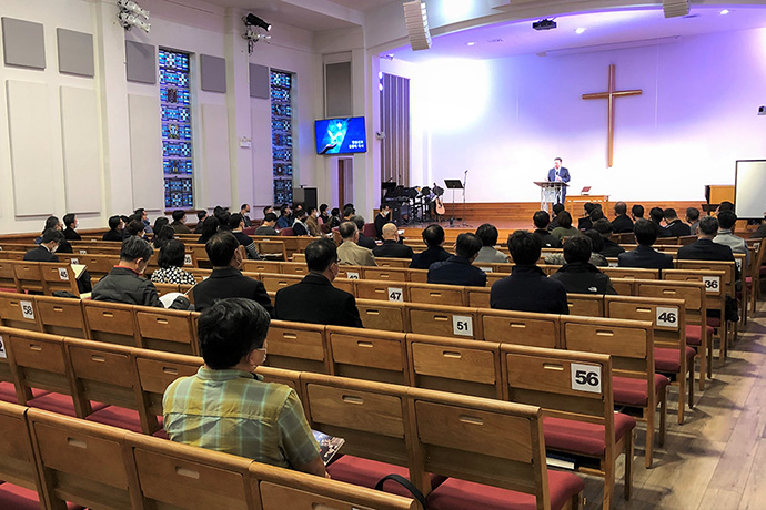 The Rev. Kwangtae Kim of First Korean United Methodist Church in Wheeling, Ill., preaches at the opening worship service of the Charisma Revival, held at First United Methodist Church in Flushing, New York. Photo by the Rev. Thomas E. Kim, UM News. 