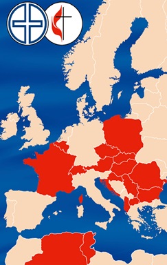 O mapa mostra parte das conferências centrais da Europa Central e do Sul, onde estão sendo atendidos refugiados de territórios de conflito na Ucrânia. Gráfico cortesia da Conferência Central da Europa Central da Igreja Metodista Unida