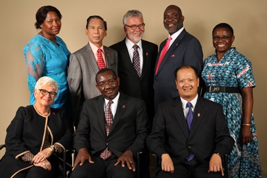 Members of the 2016-2020 Judicial Council. (From left) Front row: Deanell Reece Tacha, N. Oswald Tweh Sr., the Rev. Luan-Vu Tran. Back row: Lydia Romão Gulele, the late Ruben T. Reyes, the Rev. Øyvind Helliesen, the Rev. Dennis Blackwell, and the Rev. J. Kabamba Kiboko. (Not pictured, Beth Capen) The Judicial Council released three decisions June 6. Photo by Kathleen Barry, United Methodist Communications. Members of the 2016-2020 Judicial Council. (From left) Front row: Deanell Reece Tacha, N. Oswald Tweh Sr., the Rev. Luan-Vu Tran. Back row: Lydia Romão Gulele, the late Ruben T. Reyes, the Rev. Øyvind Helliesen, the Rev. Dennis Blackwell, and the Rev. J. Kabamba Kiboko. (Not pictured, Beth Capen) The Judicial Council released three decisions June 6. Photo by Kathleen Barry, United Methodist Communications.
