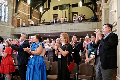 A large crowd at a June 13 Celebrate UMC-sponsored event at Huntingdon College in Montgomery, Alabama, rises in applause. Celebrate UMC, which formed in the Alabama-West Florida Conference, is one of a handful of grassroots groups that are making an affirmative case for The United Methodist Church as some congregations decide whether to leave the denomination. Photo courtesy of Celebrate UMC. A large crowd at a June 13 Celebrate UMC-sponsored event at Huntingdon College in Montgomery, Alabama, rises in applause. Celebrate UMC, which formed in the Alabama-West Florida Conference, is one of a handful of grassroots groups that are making an affirmative case for The United Methodist Church as some congregations decide whether to leave the denomination. Photo courtesy of Celebrate UMC.
