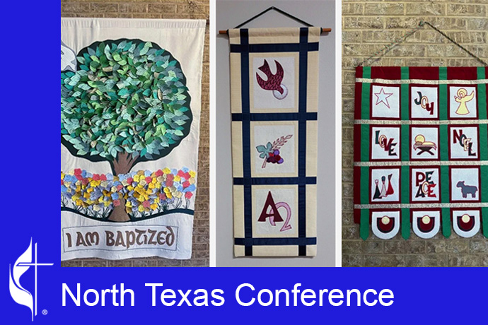Ruth Gene Tucker created banners for church seasons and sacraments and to bless pivotal moments in people's lives. The 'I Am Baptized banner' contains names and dates of those baptized at Christ United Methodist in Farmers Branch, Texas. Photo courtesy of the North Texas Conference.