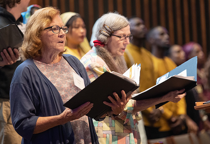 The Unity Choir, featuring members from five international congregations, sings during World Communion Sunday. Photo by Mike DuBose, UM News.