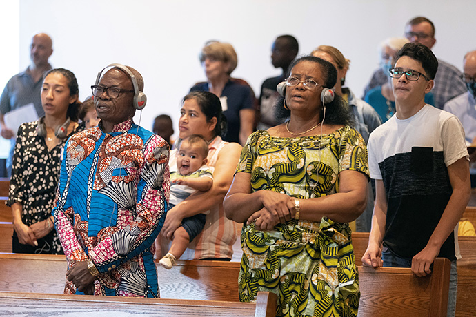 Five congregations from diverse backgrounds gather for worship during World Communion Sunday at Hillcrest United Methodist Church in Nashville, Tenn. Photo by Mike DuBose, UM News.