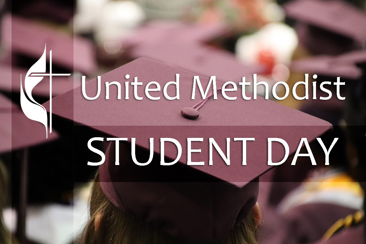 Graduation image by Elly, Pixabay; graphic by Laurens Glass, United Methodist Communications.