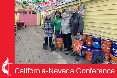 Twenty-four cleaning buckets were provided to an affordable housing community for low income and agricultural workers in Half Moon Bay, Calif., after it was flooded. Photo courtesy of the California-Nevada Conference.