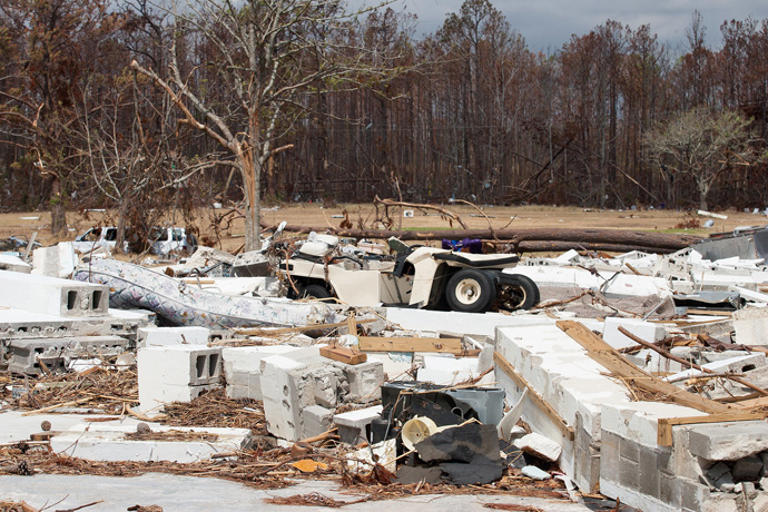The buildings of Gulfside Assembly in Waveland, Miss., lie in ruins following Hurricane Katrina in 2005. File photo by Mike DuBose, UM News.