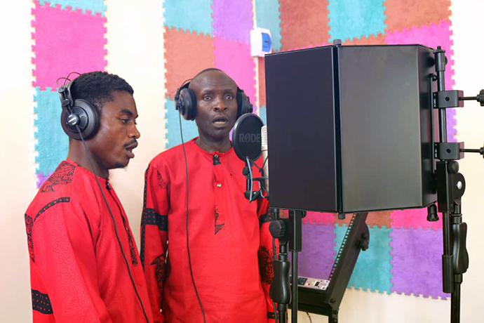 United Methodists use the new audio recording studio developed by The United Methodist Church in the South Congo Conference. Photo by John Kaumba, UM News.