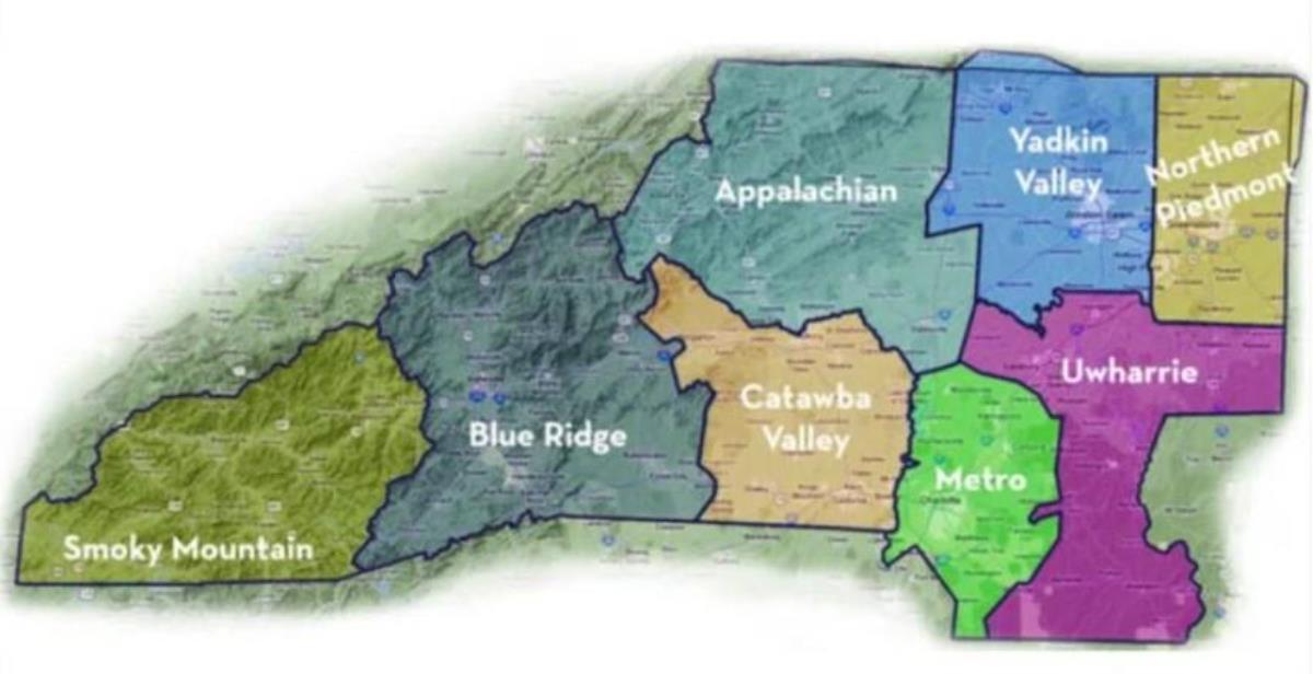 연합감리교회 서노스캐롤라이나 연회의 지방회를 나타내는 그래픽, 그래픽 출처, 연합감리교 공보부. 