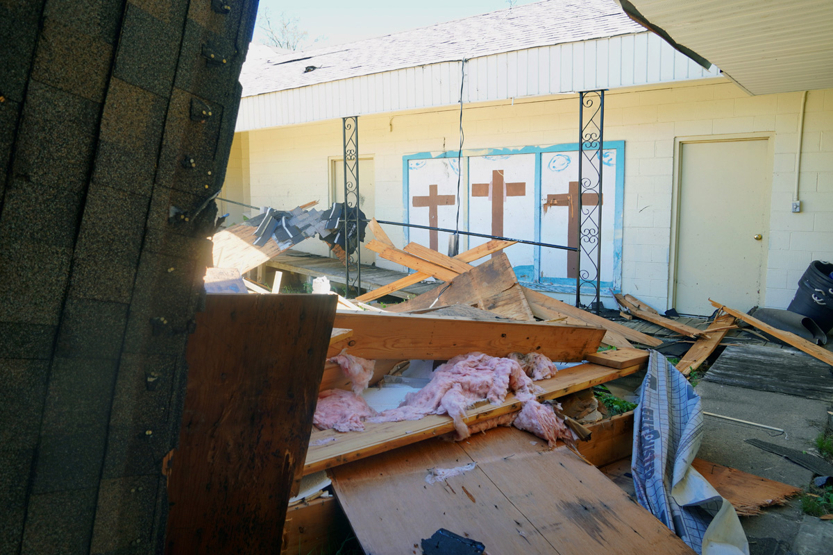 Amboy United Methodist Church in North Little Rock, Ark., is one of three Arkansas Conference churches badly damaged by tornado-spawning storms that hit March 31. Photo courtesy of the Arkansas Conference.