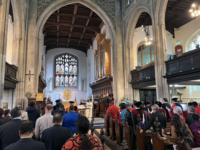 A view of closing worship at The Great Saint Mary’s, the University Church, Cambridge, England, during the 10th joint international conference of IAMSCU, the International Association of Methodist Schools, Colleges and Universities, April 25-May 1. Photo by Kimberly Lord, the United Methodist Board of Higher Education and Ministry. 