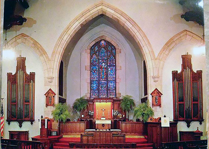The chancel of St. James United Methodist Church in Philadelphia, circa 1980. Photo courtesy of Alfred Day.