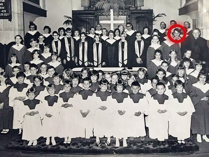 Young Alfred Day, circled, stands with the church choirs of St. James United Methodist Church in Philadelphia in this photo from around 1968. The church’s pastor, the Rev. L. Thomas Moore, is next to Day at far right. Photo courtesy of Alfred Day.