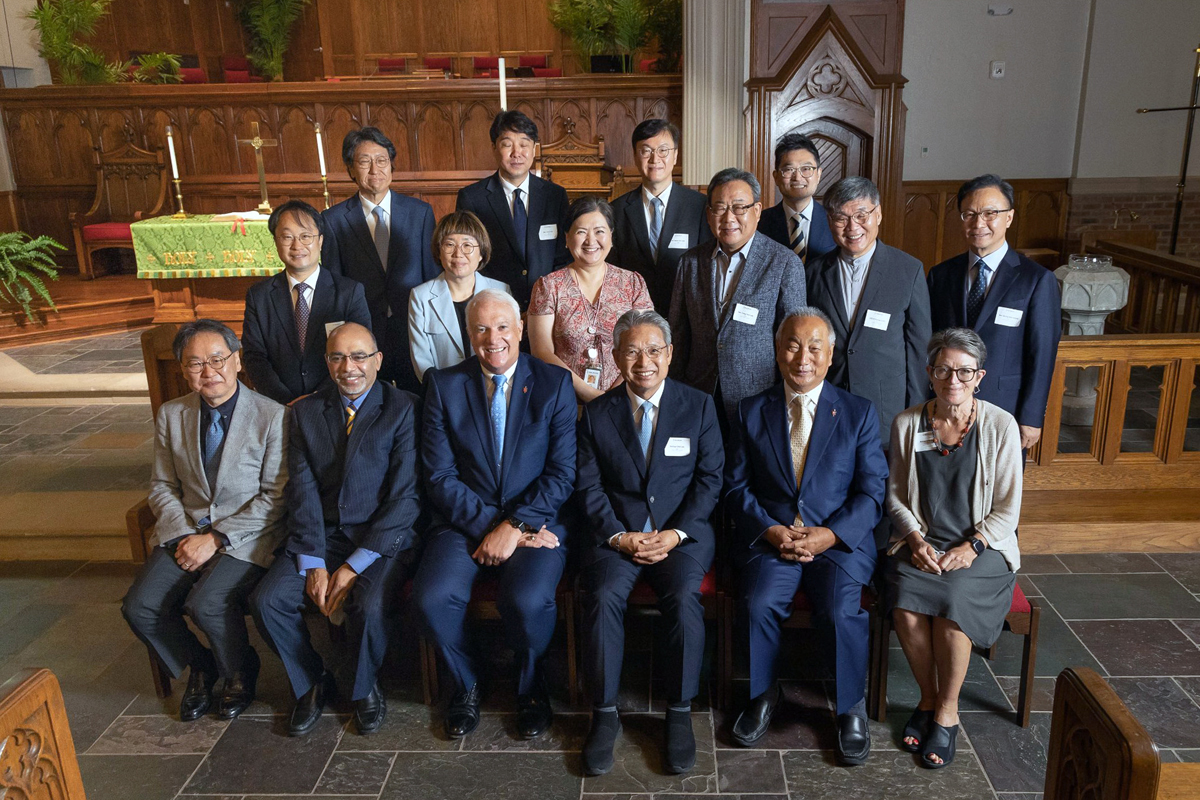 Bishop Chungsuk Kim (front row on left), senior pastor of Kwanglim Korean Methodist Church, met with mission consultation guests from The United Methodist Church and the Korean Methodist Church at Global Ministries’ headquarters in Atlanta, Aug. 15-17, 2022. Photo by Cindy Brown.