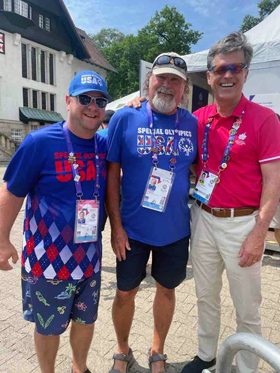 James Thigpen (left) and Phil Martin pose with Tim Shriver, president and CEO of Special Olympics International. Shriver is the son of the late Eunice Kennedy Shriver, who started Special Olympics International. Photo courtesy of Wesley Glen Ministries.