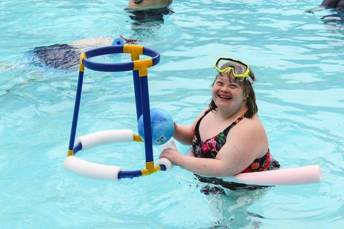 Brooke enjoys the pool at Innabah Camp and Retreat Center in Spring City, Pa., in an undated photo. The camp also offers an obstacle course, crafts, Bible lessons and more. Photo by Camp Innabah staff.