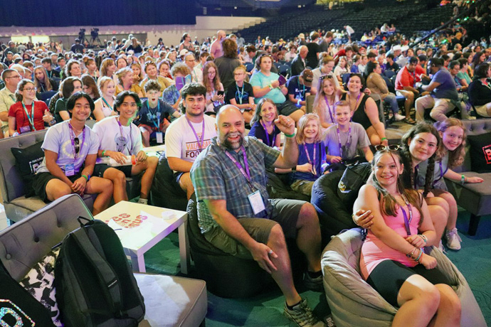 More than 2,500 attendees representing 44 U.S. states and five other countries gathered for Youth 2023 at the Ocean Center in Daytona Beach, Fla., July 25-28. The four-day event incorporated worship, workshops, Bible study, fellowship time and service opportunities. Photo courtesy of Discipleship Ministries.