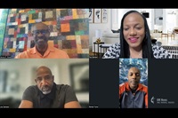 The Rev. Dr. Tori Butler (top right) speaks with the Revs. Romal Tune, Joe Daniels and Vance P. Ross about fathers and sons in the latest installment of the “Hollering for Change” series. Zoom video image courtesy of the Rev. Butler via YouTube.