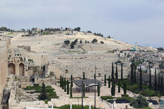 The Mount of Olives (with a view of the Hotel 7 Arches Jerusalem in the background) is named for the olive groves that once covered its slopes. Atop the hill lies the Palestinian neighborhood of At-Tur, a former village that is now part of East Jerusalem. The western slopes of the mount, those facing Jerusalem, have been used as a Jewish cemetery for more than 3,000 years. Several key events in the life of Jesus, as related in the Gospels, took place on the Mount of Olives, and in the Acts of the Apostles it is described as the place from which Jesus ascended to heaven. Information courtesy of Wikipedia, photo by Fallaner, courtesy of Wikimedia Commons.