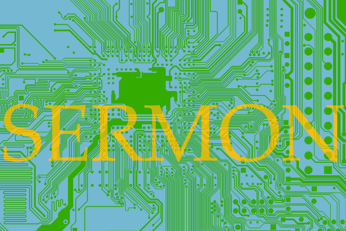 Violet Crown City Church, a United Methodist congregation in Austin, Texas, did an experiment in September when it used artificial intelligence to plan a worship service, complete with an original song and sermon written based on prompts from the pastor and information on the internet. Motherboard image by OpenClipart-Vectors, courtesy of Pixabay; graphic by Laurens Glass, UM News.