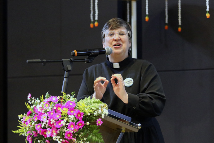 The Rev. Kimberly Orr, publisher of The Upper Room bimonthly magazine, speaks on Oct. 24 at the third Asia Upper Room leadership seminar in Bangkok, Thailand. She challenged participants to reimagine how to move forward in the call to carry the Good News of Jesus in a changing world. Photo by the Rev. Thomas E. Kim, UM News. 