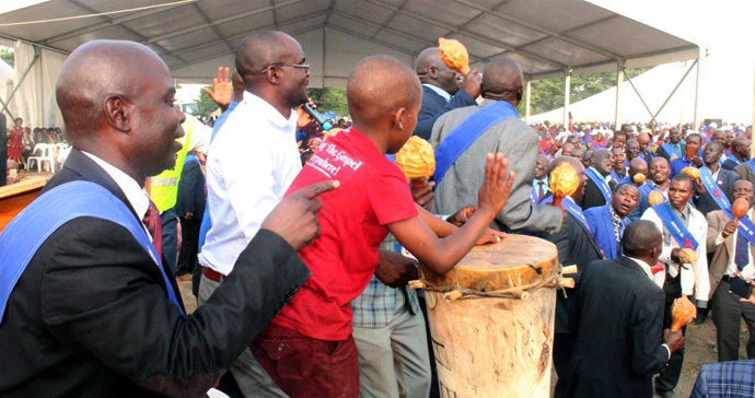 Eight-year-old Kupakwashe Mberi shows his prowess on the drums during the Zimbabwe East Conference Healing Convention at Mufusire Farm in October. More than 13,000 people attended the gathering and another 10,000 attended a similar convention in the Zimbabwe West Conference. Photo by Kudzai Chingwe, UM News. 