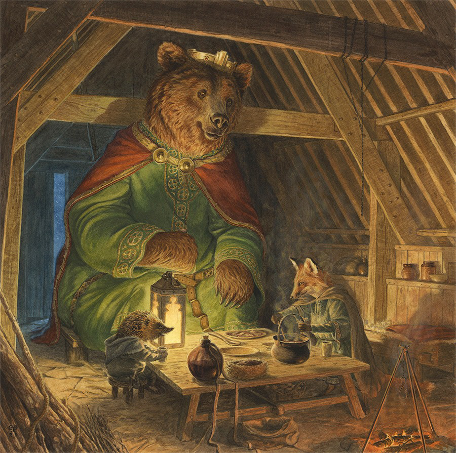 Artist Chris Dunn imagines Wenceslas as a kindly bear king and his subjects as woodland animals in an illustration for the carol “Good King Wenceslas” in the children’s book “Time for Rhyme.” Image used with permission by the artist. To learn more about Dunn, visit www.chris-dunn.co.uk.