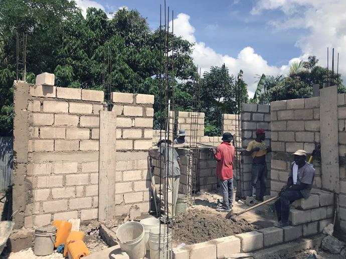 View of a building under construction (2018-2019) that will house a family in the town of Fondwa, Haiti. The Zanmi Fondwa charitable organization helps Haitians build homes as they work to recover from gang violence, hurricanes and an earthquake. Photo courtesy of Zanmi Fondwa.