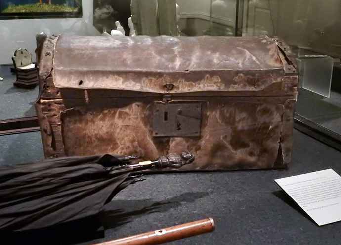 Francis Asbury’s well-worn traveling trunk, part of the World Methodist Museum Collections, illustrates his commitment to spreading Methodism across North America in the late 18th and early 19th centuries. Photo by Sam Hodges, UM News.