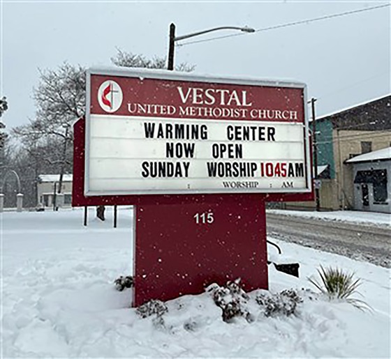 Letrero en la Iglesia Metodista Unida Vestal. Foto cortesía de A.J. Jackson.