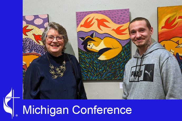 The Art Center of Battle Creek is featuring the art of retired United Methodist pastor Sue Trowbridge and her students from the Men’s Life Recovery Program at The Haven of Rest Ministries. Photo courtesy Sue Trowbridge.