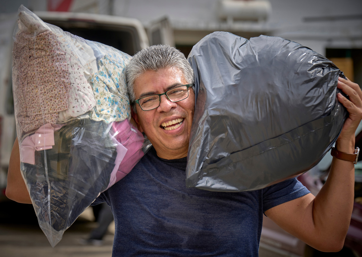 Bishop Agustín Altamirano Ramos helps deliver emergency supplies to Acapulco, Mexico, where Hurricane Otis struck in October, 2023. At the last minute, the storm intensified to a Category 5 hurricane, a phenomenon observers say results from warmer ocean temperatures and other elements of the climate crisis. Altamirano is bishop of the Mexico Annual Conference of the Methodist Church of Mexico. The emergency response of the Methodist Church of Mexico in Acapulco is supported by the United Methodist Committee on Relief. Photo by the Rev. Paul Jeffrey, UM News.