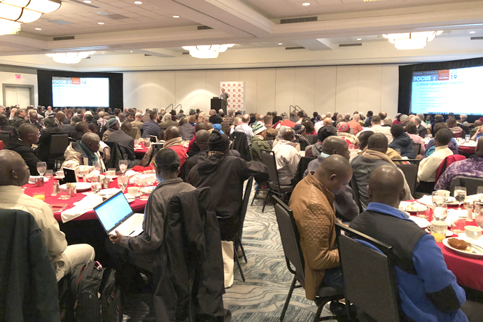 General Conference delegates and others enjoy a breakfast sponsored by Good News, the traditionalist caucus, during the 2019 special session of General Conference in St. Louis. Photo courtesy of Good News.