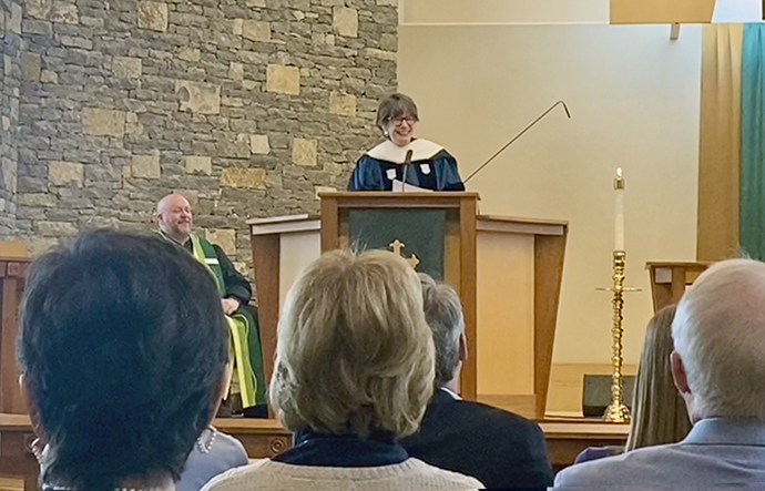 New Testament scholar Amy-Jill Levine speaks at Christ United Methodist Church in Franklin, Tenn. The church’s pastor, the Rev. Chris Haynes, is on her right. Photo by Stacey Hagewood, United Methodist Communications.