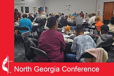 A community dinner church offered by Lawrenceville First United Methodist Church, Cannon United Methodist Church, and the Southeast Gwinnett Cooperative Ministry is proving to be popular. Photo courtesy of the North Georgia Conference. A community dinner church offered by Lawrenceville First United Methodist Church, Cannon United Methodist Church, and the Southeast Gwinnett Cooperative Ministry is proving to be popular. Photo courtesy of the North Georgia Conference.