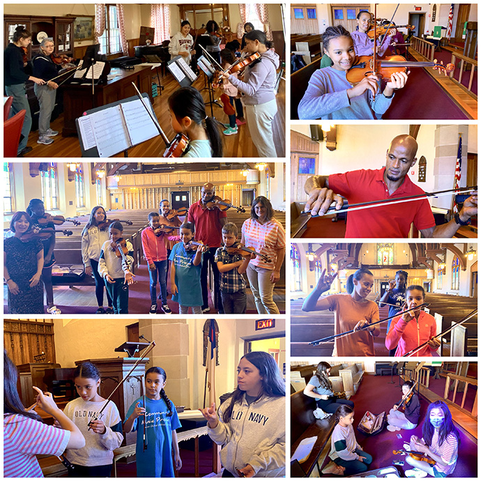 Teachers from the Community Music Project give lessons during the fall semester of 2022. Photo composite courtesy of Haven United Methodist Church.