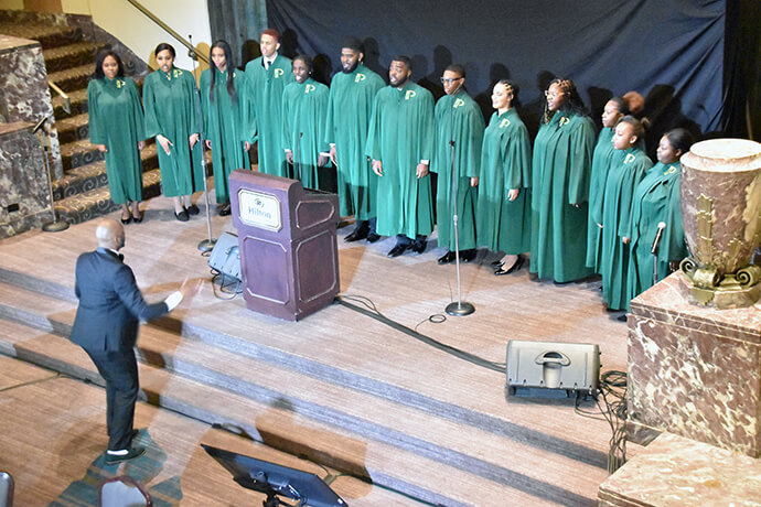 The Philander Smith University Concert Choir performs at the Black Methodists for Church Renewal’s annual Black College Fund Banquet during the caucus meeting March 8. University interim president Cynthia Bond Hopson spoke, and members raised $25,000 for the institution. Photo by John Coleman, UM News.