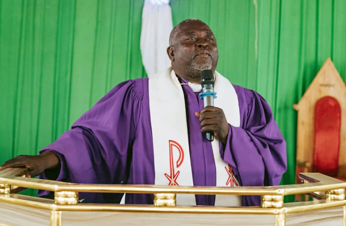Nigeria Area Bishop John Wesley Yohanna delivers a message to church members Dec. 10 at the church’s headquarters in Jalingo, Nigeria. The bishop invited the congregation to remember the early missionaries and the sacrifices they made. Photo by Ezekiel Ibrahim, UM News.