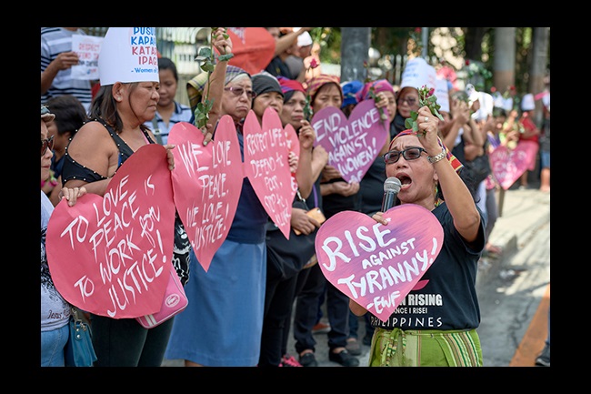 The organization Rise Up for Life and for Rights, led by United Methodist deaconess Norma P. Dollaga, holds a demonstration advocating for human rights in the Philippines on Valentine’s Day 2019. Dollaga, who has championed the rights of poor and marginalized persons in the Philippines for four decades, has been named the 2024 recipient of the World Methodist Council’s prestigious World Methodist Peace Award. File photo by Paul Jeffrey.  