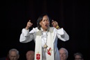 Mississippi Conference Bishop Sharma Lewis preaches at the April 26 morning worship service at the United Methodist General Conference in Charlotte, N.C. Lewis encouraged delegates to leave room for the Holy Spirit in their deliberations as the legislative assembly continues through May 3. Photo by Paul Jeffrey, UM News.