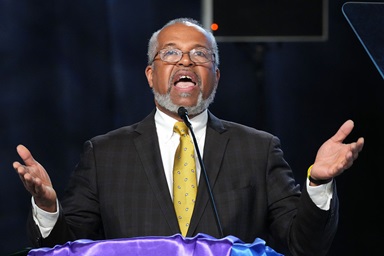 Fredrick Brewington, New York Conference, presents the Jurisdictional Study Committee report during a plenary session April 30 at the United Methodist General Conference in Charlotte, N.C. Photo by Larry McCormack, UM News. Fredrick Brewington, New York Conference, presents the Jurisdictional Study Committee report during a plenary session April 30 at the United Methodist General Conference in Charlotte, N.C. Photo by Larry McCormack, UM News.