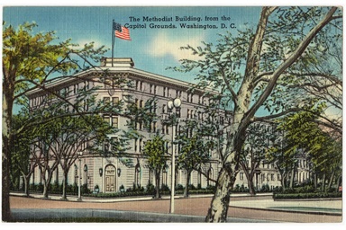 A circa 1930-1945 postcard of the United Methodist Building as seen from the capitol grounds in Washington, D. C. The 100th birthday of the iconic building was acknowledged May 1 during General Conference. Image from the Boston Public Library/The Tichnor Brothers Collection, courtesy of the Digital Commonwealth/Massachusetts Collections Online. A circa 1930-1945 postcard of the United Methodist Building as seen from the capitol grounds in Washington, D. C. The 100th birthday of the iconic building was acknowledged May 1 during General Conference. Image from the Boston Public Library/The Tichnor Brothers Collection, courtesy of the Digital Commonwealth/Massachusetts Collections Online.