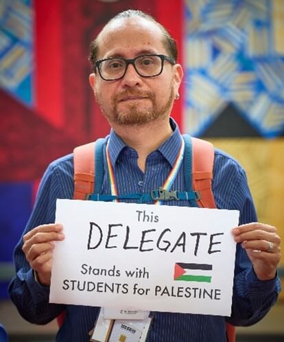 Para Alejandro Alfaro Santís, la protesta pacífica y en silencio en apoyo a Palestina por los/as seminaristas y estudiantes, fue un momento destacado de la Conferencia General. Foto de Noticias MU.