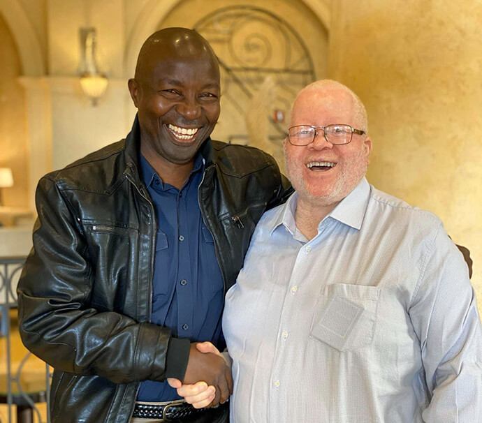 The Rev. Kongolo Clement Chijika (left), president of the Methodist University of Katanga, (Université Méthodiste au Katanga) in the Democratic Republic of the Congo, shakes hands with the Rev. Jamisse Taimo, executive director, United Methodist Board of Higher Education and Ministry LEAD Hub Mozambique in this undated photo. The Rev. Kongolo Clement Chijika died April 12. Photo courtesy the United Methodist Board of Higher Education and Ministry.