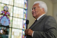 The Rev. James M. Lawson Jr. speaks about nonviolence at First Baptist Church in Montgomery, Ala., in 2009, during a congressional civil rights pilgrimage to the state. The church was the site of a 1961 confrontation between Freedom Riders and an angry mob. Lawson died June 9 at age 95. File photo by Kathy L. Gilbert, UM News.