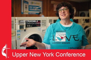 Judy Craigmile, Mission Coordinator for Loads of Love Laundry Mission, talks about the impact of the program that supports one of life’s basic necessities. Screengrab courtesy of the Upper New York Conference via YouTube by UM News.