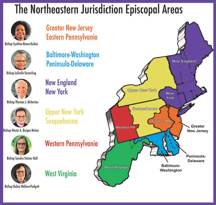 Map of the Northeastern Jurisdiction Episcopal Areas by Mary Dalglish, the Upper New York Conference.