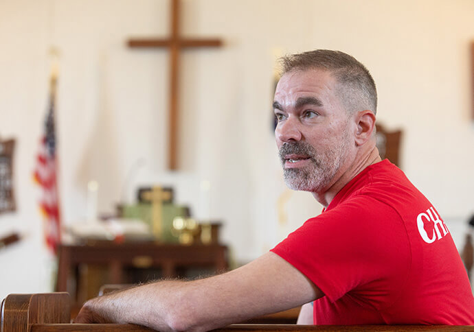 The Rev. Tim Holton speaks about his opposition to the death penalty during an interview at Caney Spring United Methodist Church in Chapel Hill, Tenn., where he serves as pastor. Photo by Mike DuBose, UM News.